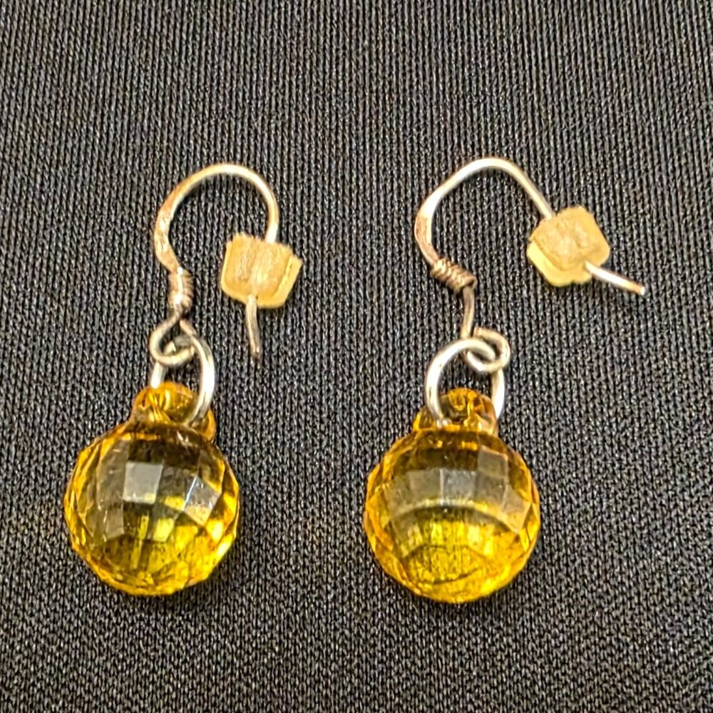 vintage Women Girl Sterling Orange Crystal Disco Ball Dangle Drop Earrings Gift